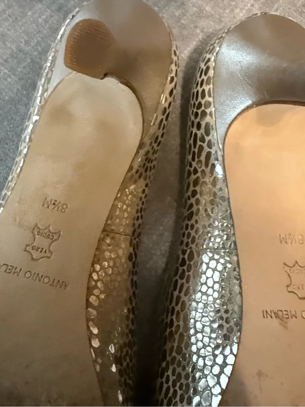 ANTONIO MELANI Metallic Gold Peep-Toe Heels